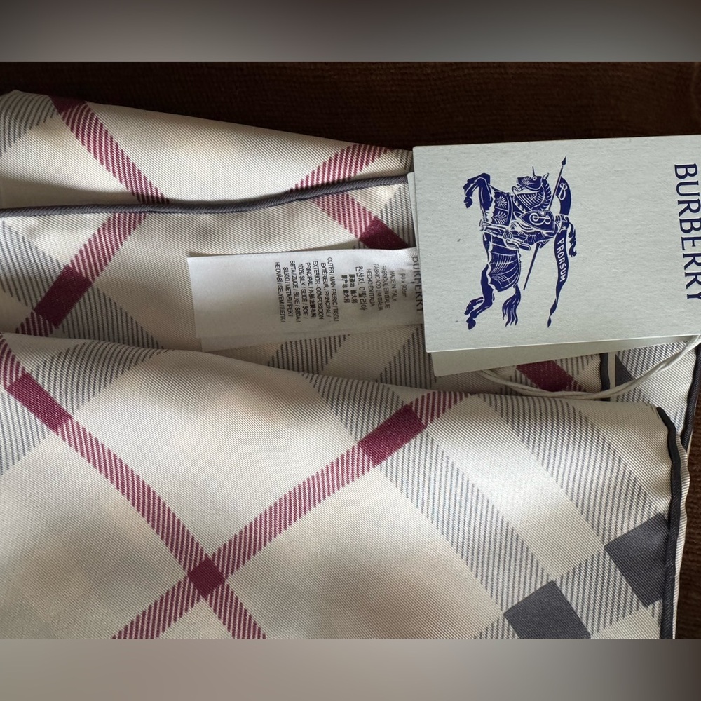 Burberry Stone and Red 100%Silk Scarf, 100%Genuine, Brand New w/Tags